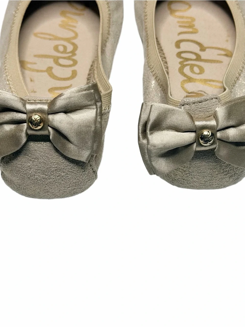 Sam Edelman Bow Back Ballerina Flats Champagne Gold Glitter